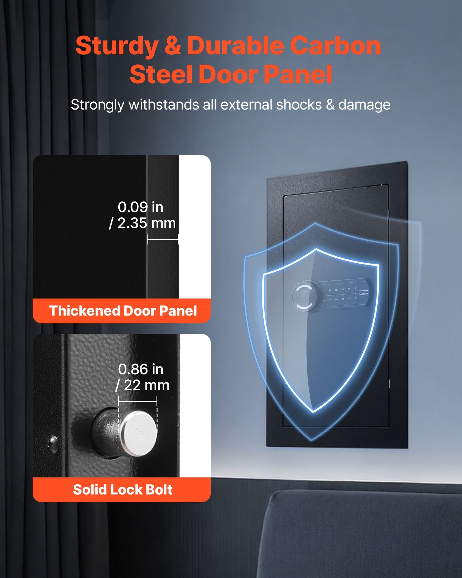 Wall Safe, 3-Tier Hidden Wall Mounted Safe with Password & Key, Q235 Cold-Rolled Steel In-Wall Box with LED Lighting, 2 Adjustable Shelves & 5 Key Holders for Money, Jewelry, Passport, Black