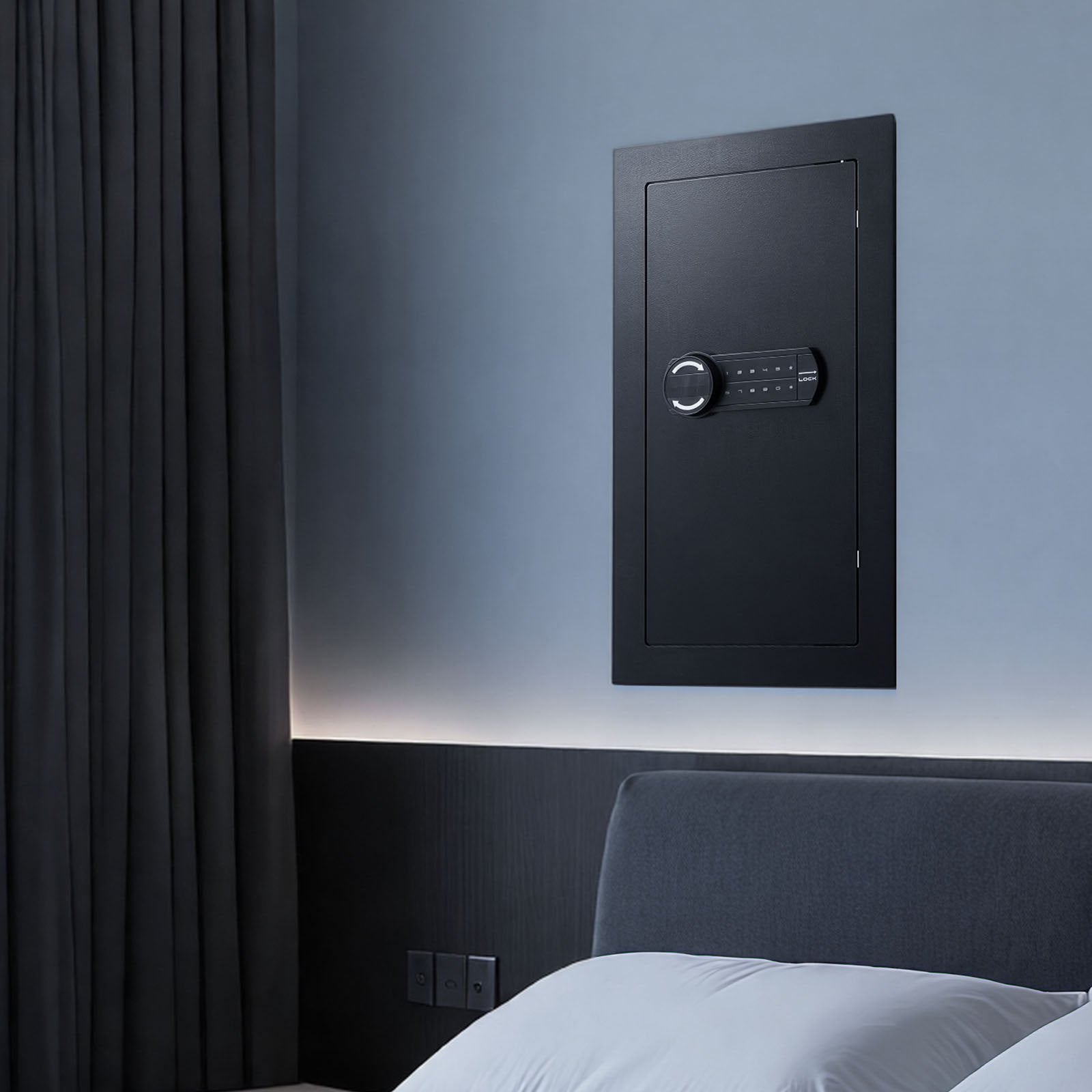Wall Safe, 3-Tier Hidden Wall Mounted Safe with Password & Key, Q235 Cold-Rolled Steel In-Wall Box with LED Lighting, 2 Adjustable Shelves & 5 Key Holders for Money, Jewelry, Passport, Black