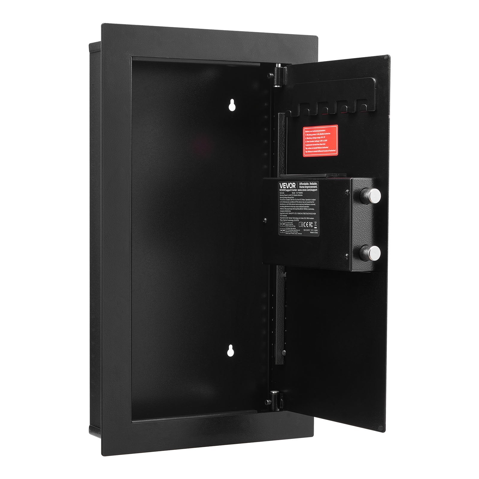 Wall Safe, 3-Tier Hidden Wall Mounted Safe with Password & Key, Q235 Cold-Rolled Steel In-Wall Box with LED Lighting, 2 Adjustable Shelves & 5 Key Holders for Money, Jewelry, Passport, Black