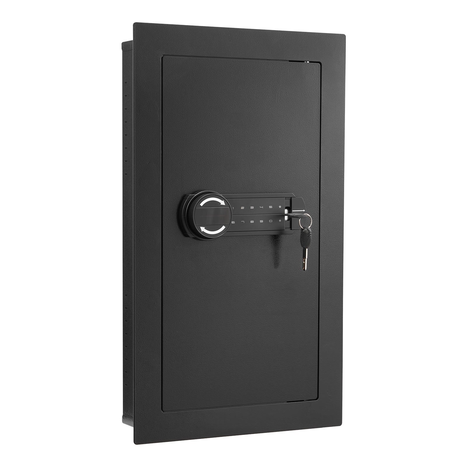 Wall Safe, 3-Tier Hidden Wall Mounted Safe with Password & Key, Q235 Cold-Rolled Steel In-Wall Box with LED Lighting, 2 Adjustable Shelves & 5 Key Holders for Money, Jewelry, Passport, Black