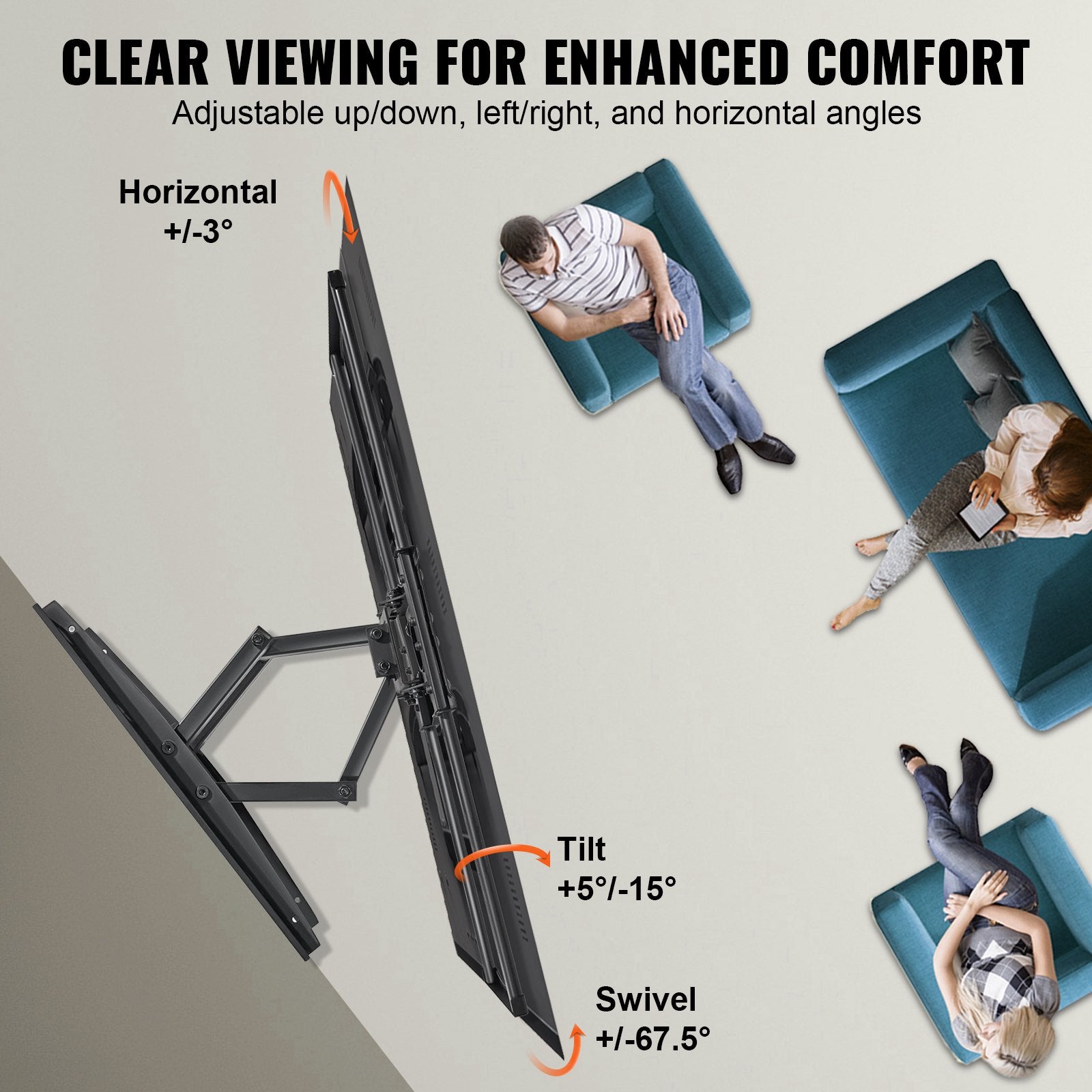 TVs & Accessories: VEVOR Full Motion TV Mount Fits for Most 37-75 inch TVs, Swivel Tilt Horizontal Adjustment TV Wall Mount Bracket with 4 Articulating Arms, Max VESA 600x400mm, Holds up to 132 lbs