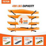 Basketball & Basketball Accessories: VEVOR Wall Kayak Storage Rack, 4-Capacity Wall Mounted Kayak Holders for Kayak Canoe Paddle Board, Kayak Storage Hooks with Adjustable Padded Arms, 181.6 KG Load Kayak Hanger for Indoor Outdoor Garage