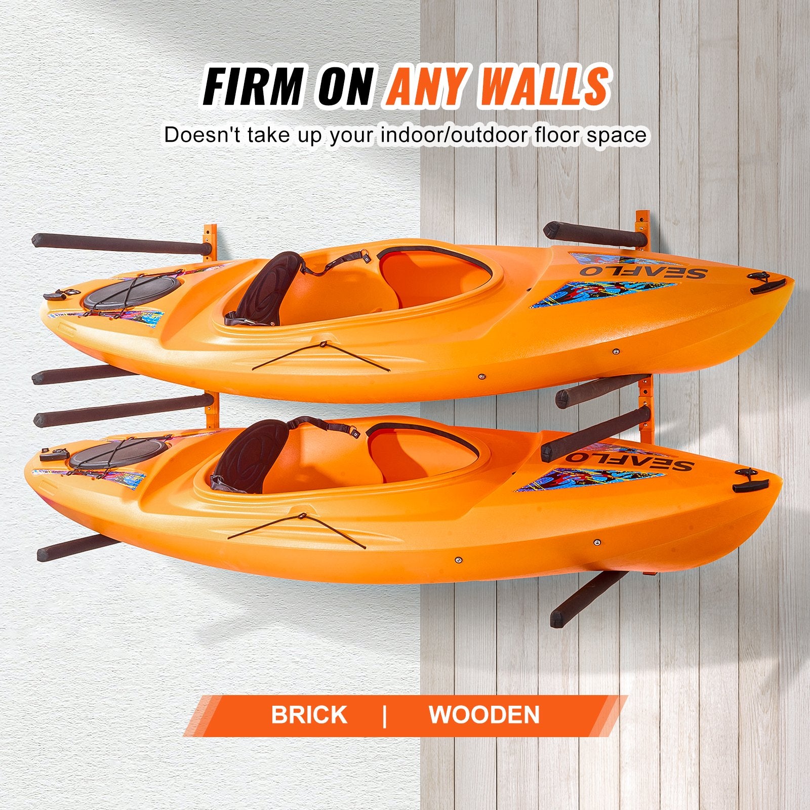 Wall Kayak Storage Rack, 4-Capacity Wall Mounted Kayak Holders for Kayak Canoe Paddle Board, Kayak Storage Hooks with Adjustable Padded Arms, 181.6 KG Load Kayak Hanger for Indoor Outdoor Garage
