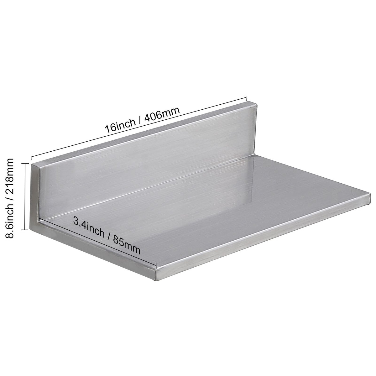 21.8 x 40.6 cm Stainless Steel Shelf, Wall Mounted Floating Shelving with Backsplash, 20 kg Load Capacity Commercial Shelves, Heavy Duty Storage Rack for Restaurant, Kitchen, Bar, Home, and Hotel