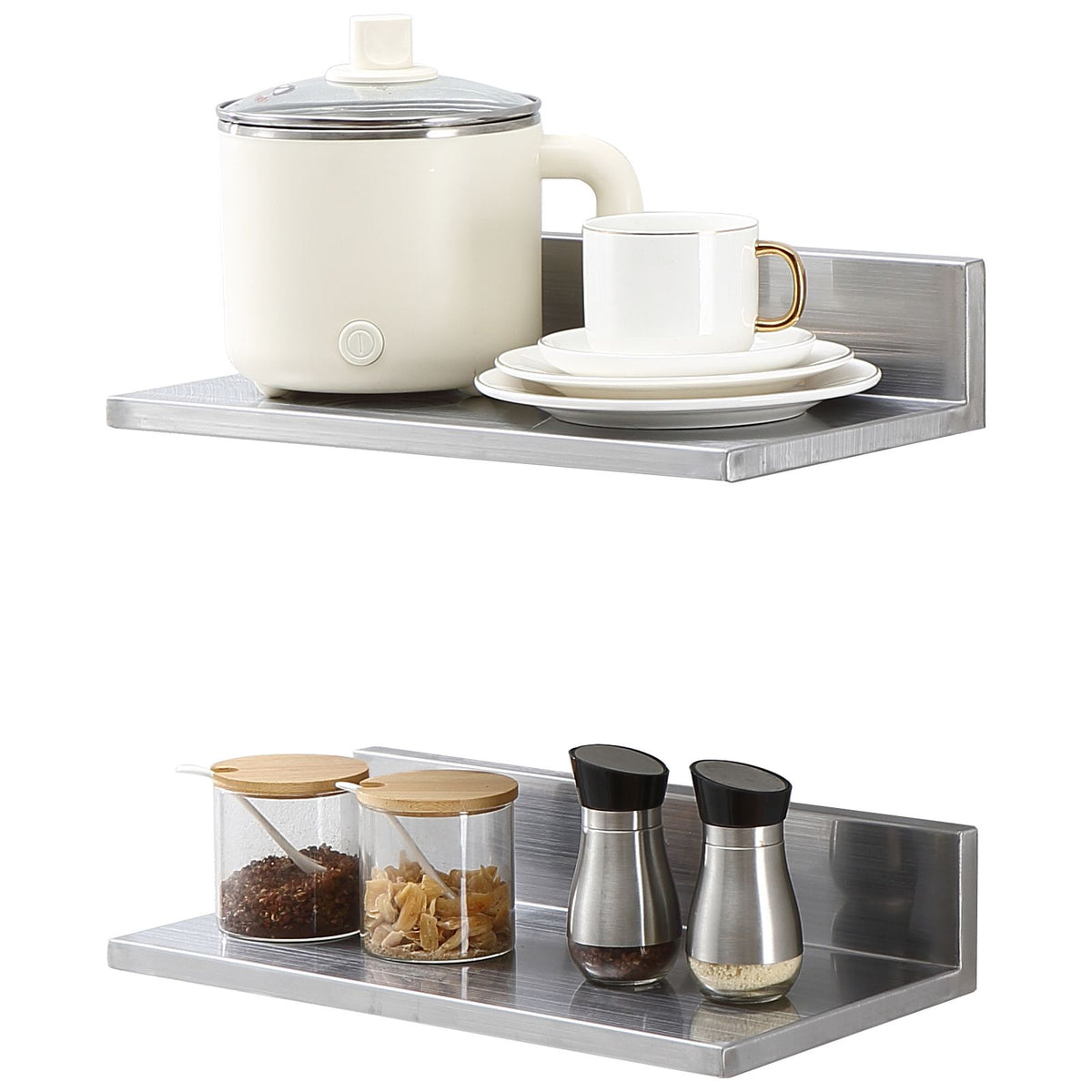 21.8 x 40.6 cm Stainless Steel Shelf, Wall Mounted Floating Shelving with Backsplash, 20 kg Load Capacity Commercial Shelves, Heavy Duty Storage Rack for Restaurant, Kitchen, Bar, Home, and Hotel
