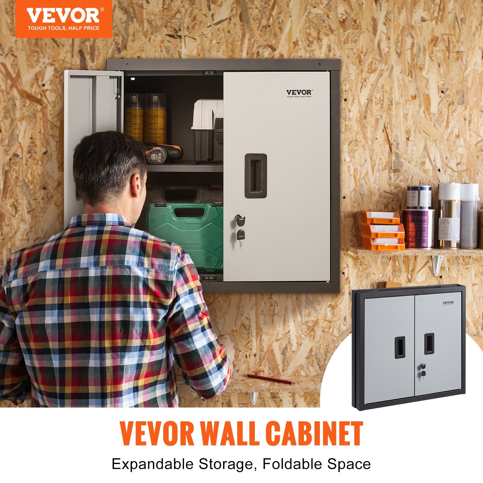 Bathroom Cabinets, Cupboards & Storage: VEVOR Foldable Wall Cabinet Garage Cabinet Wall Mounted 26