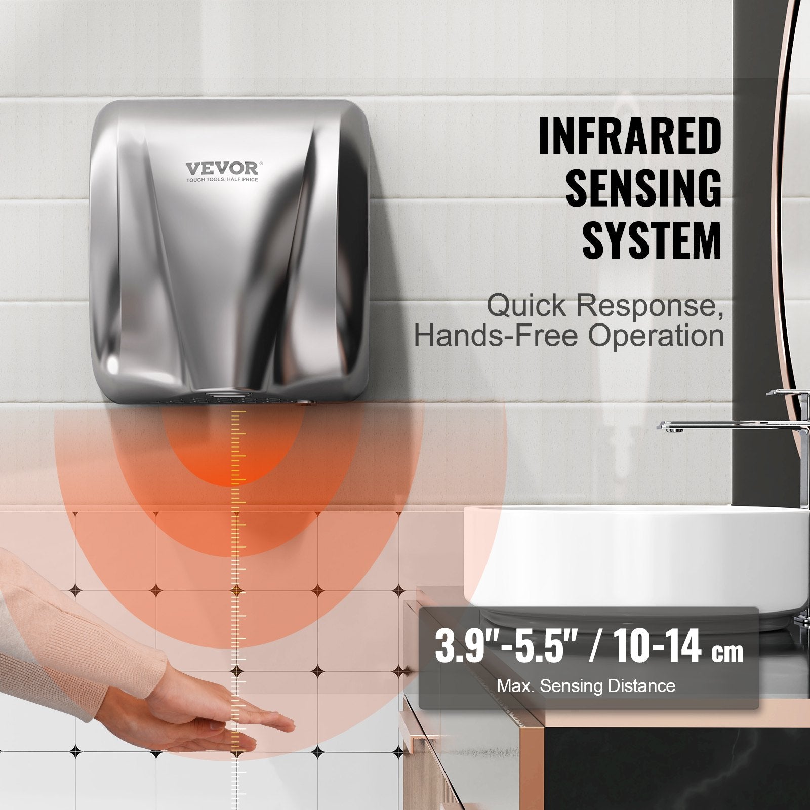 Toilet & Bidet Accessories: VEVOR Heavy Duty Commercial Hand Dryer, 1800W Automatic High Speed Stainless Steel Warm Wind Hand Blower, 220V-240V Plug In/Hardwired Two Power Options, Compliant for Industry Business Restrooms