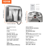 Toilet & Bidet Accessories: VEVOR Heavy Duty Commercial Hand Dryer, 1800W Automatic High Speed Stainless Steel Warm Wind Hand Blower, 220V-240V Plug In/Hardwired Two Power Options, Compliant for Industry Business Restrooms