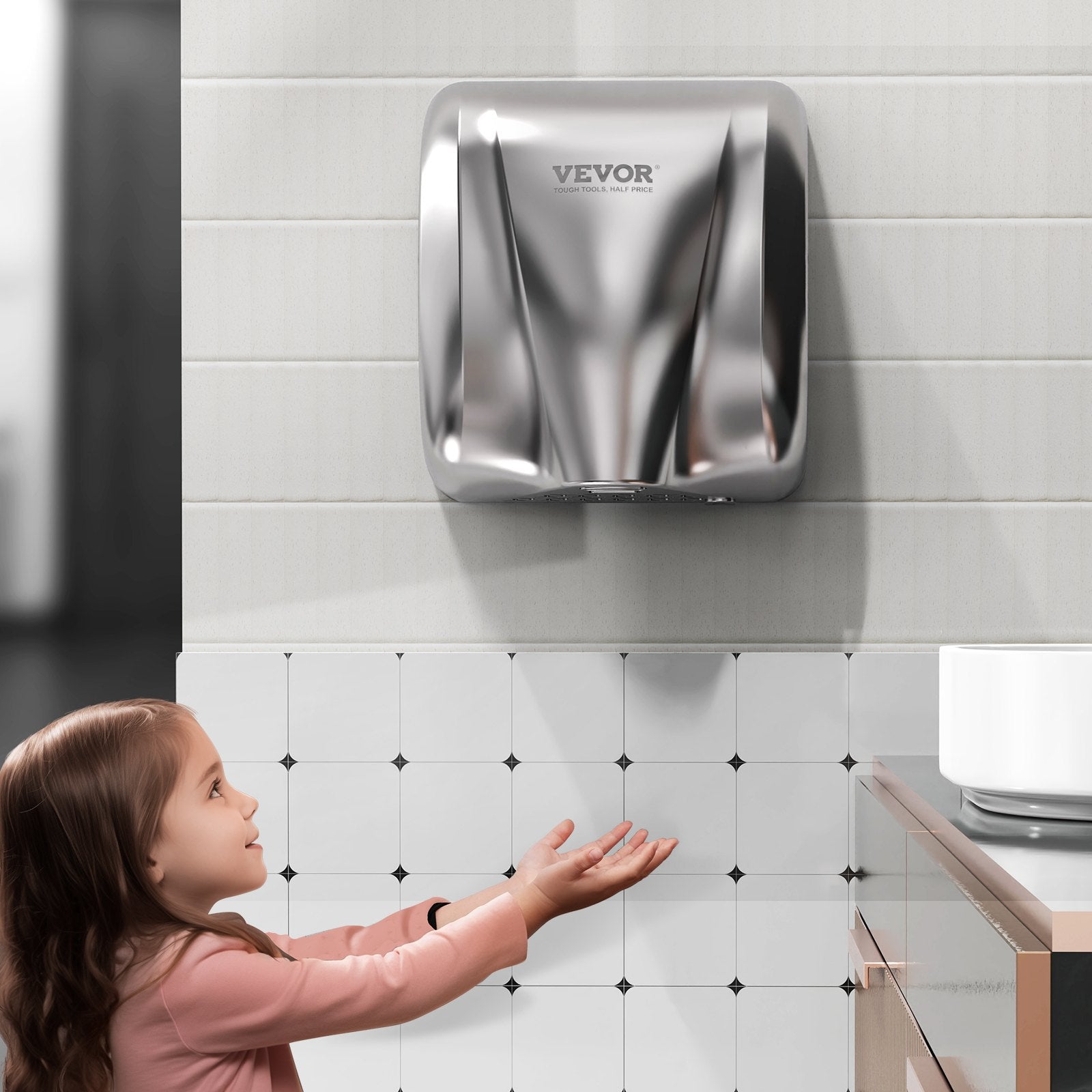 Toilet & Bidet Accessories: VEVOR Heavy Duty Commercial Hand Dryer, 1800W Automatic High Speed Stainless Steel Warm Wind Hand Blower, 220V-240V Plug In/Hardwired Two Power Options, Compliant for Industry Business Restrooms