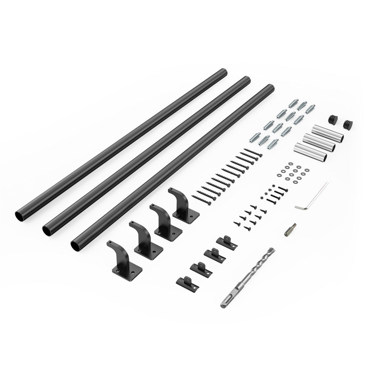 Wall Mounted Stair Handrail, 3665mm Pipe Staircase Handrail, Black Galvanized Aluminum, 32mm Pipe Diameter, Indoor&Outdoor Staircase Railing, Industrial Hand Rail for Steps, Security Baluster