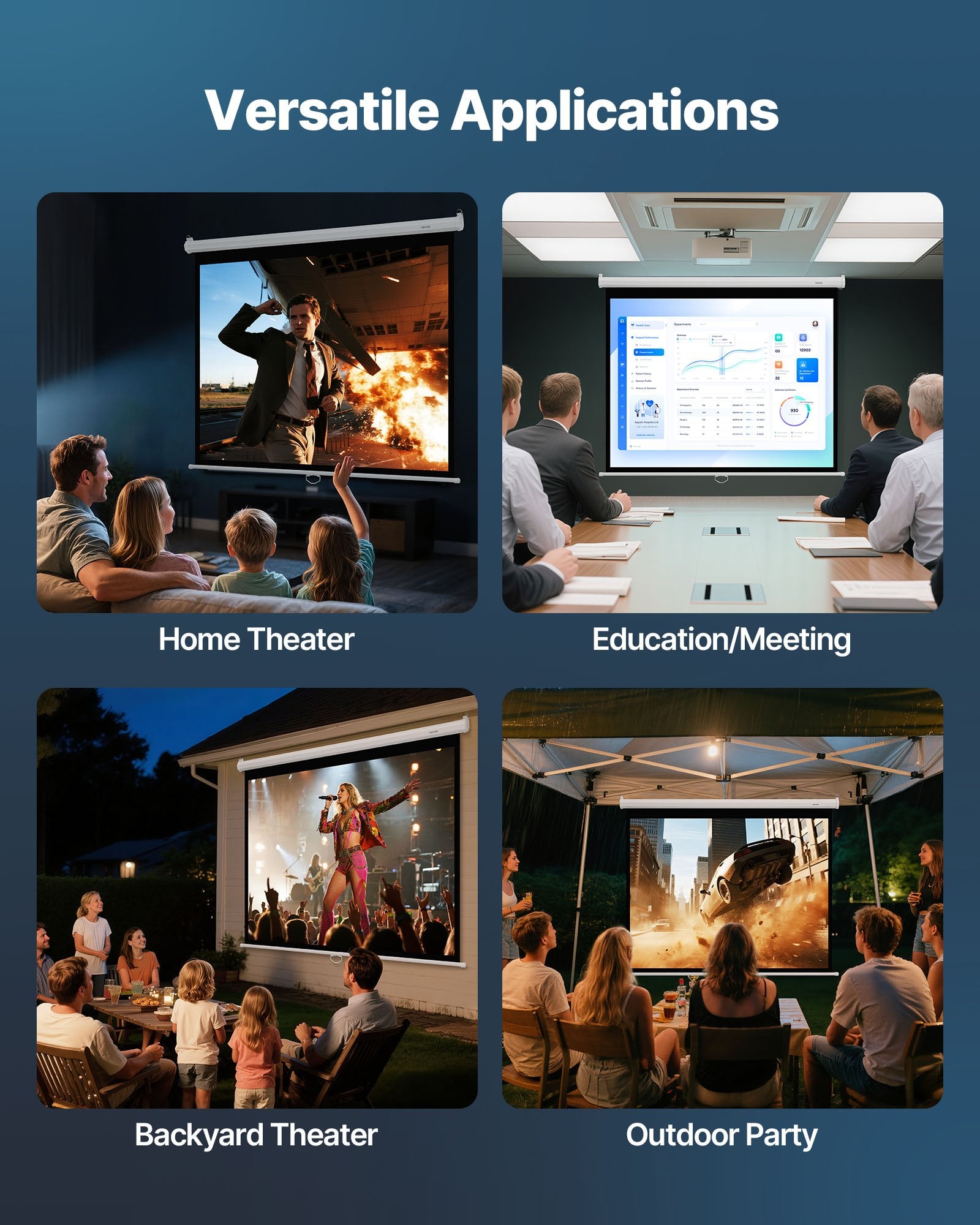 Manual Projector Screen, 1829 mm 4:3 4K 1080 HD Retractable Pull Down Projector Screen, Wall Mounted Movie Projection with Pull Rope, Portable Display Projectoin for Family Home Office Theater