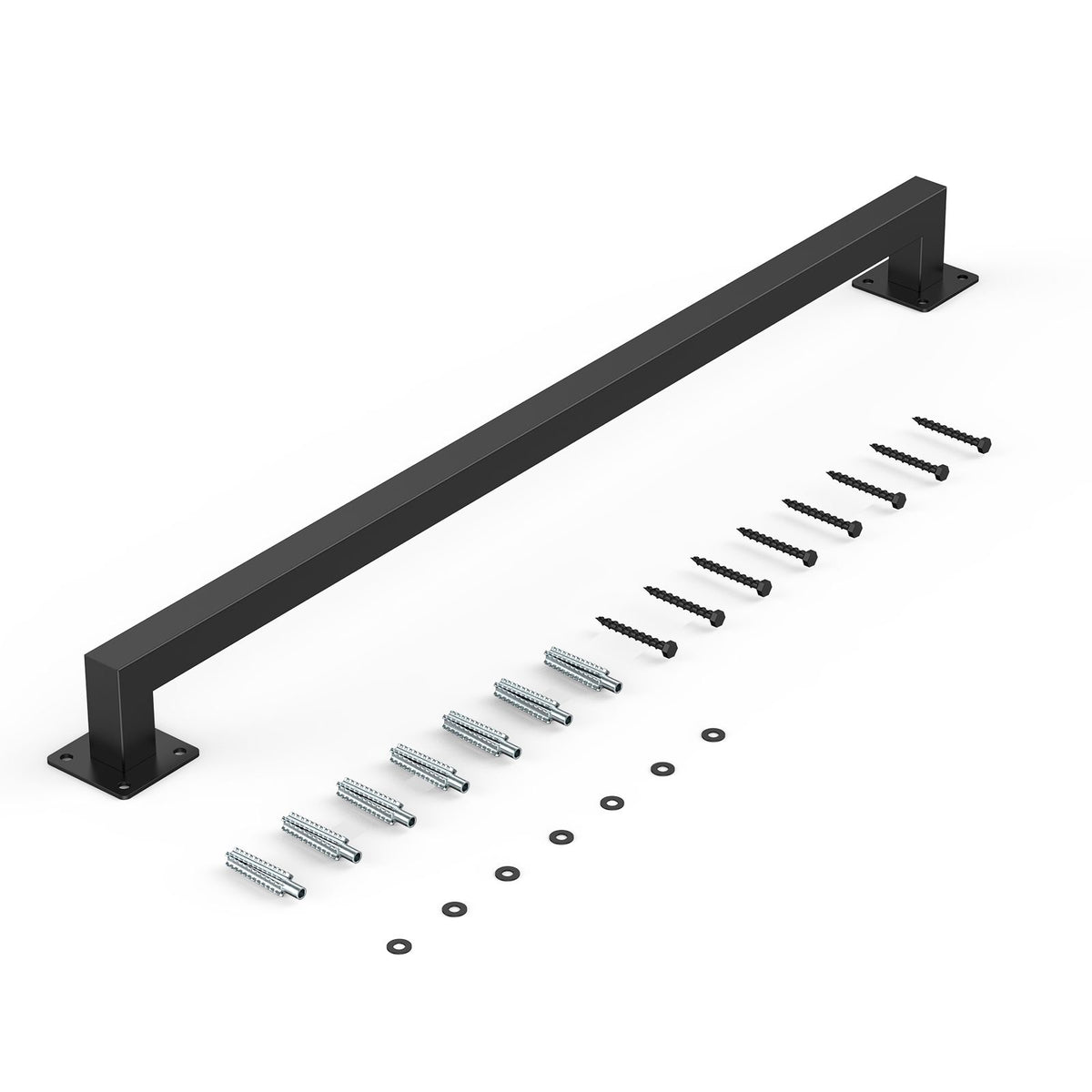 Wall Mounted Stair Handrail, 910mm Black Iron Staircase Handrail Indoor, 113kg Load Capacity, Industrial Railing Hand Rail for Steps,  Square Tube for Loft Porch Deck, 2 Sections