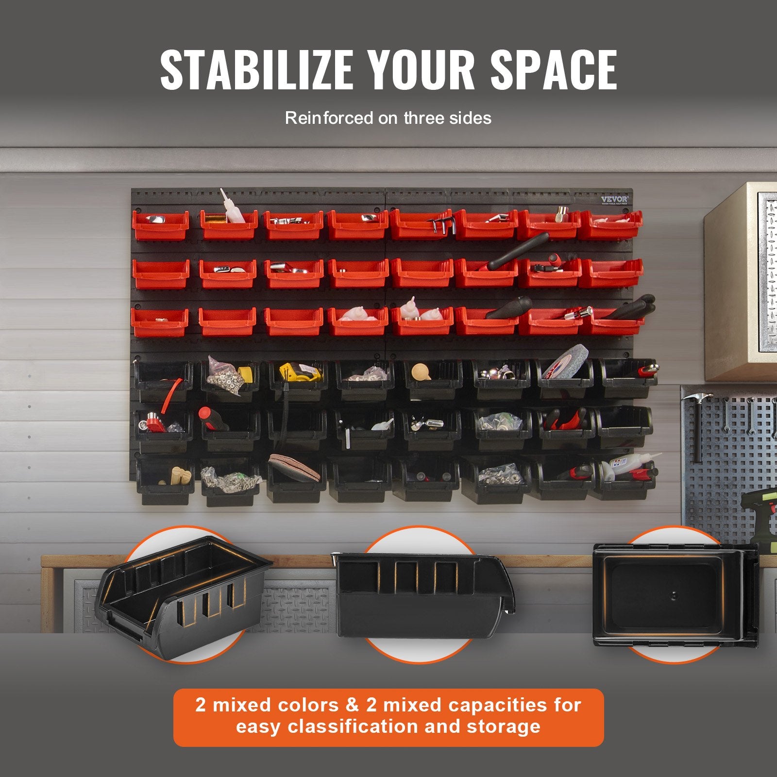 Basketball & Basketball Accessories: VEVOR Wall Mounted Storage Bins, 48-Bin Parts Rack Organizer Garage Plastic Shop Tool with Wall Panels, Tool Organizer for Nuts, Bolts, Screws, Nails, Beads, Buttons, Other Small Parts, Black and Red