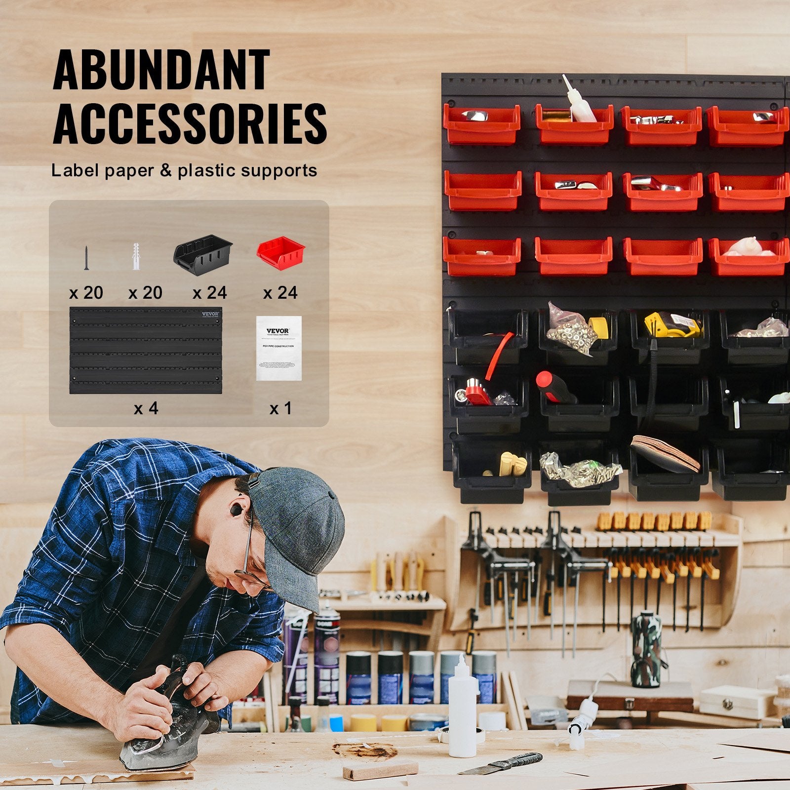 Basketball & Basketball Accessories: VEVOR Wall Mounted Storage Bins, 48-Bin Parts Rack Organizer Garage Plastic Shop Tool with Wall Panels, Tool Organizer for Nuts, Bolts, Screws, Nails, Beads, Buttons, Other Small Parts, Black and Red