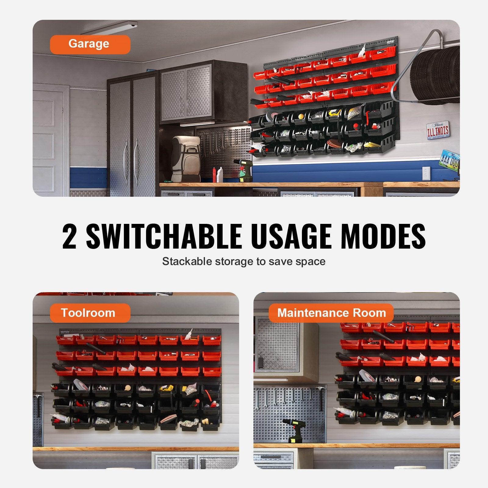 Basketball & Basketball Accessories: VEVOR Wall Mounted Storage Bins, 48-Bin Parts Rack Organizer Garage Plastic Shop Tool with Wall Panels, Tool Organizer for Nuts, Bolts, Screws, Nails, Beads, Buttons, Other Small Parts, Black and Red