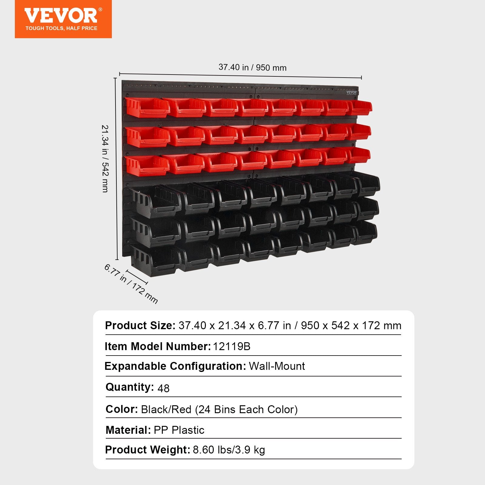 Basketball & Basketball Accessories: VEVOR Wall Mounted Storage Bins, 48-Bin Parts Rack Organizer Garage Plastic Shop Tool with Wall Panels, Tool Organizer for Nuts, Bolts, Screws, Nails, Beads, Buttons, Other Small Parts, Black and Red