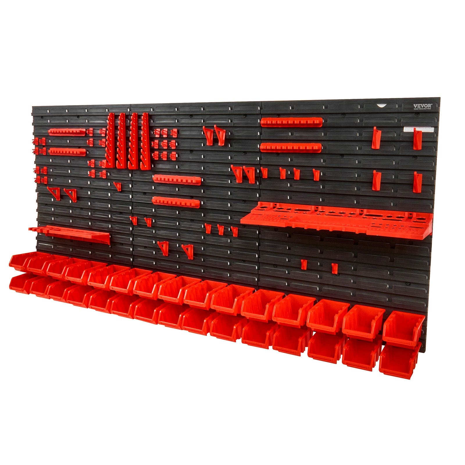 Makeup Organisation & Storage: VEVOR Wall Mounted Storage Bins, 30-Bin Parts Rack Organizer Garage Plastic Shop Tool with Wall Panels/Tool Holders/Hooks, Tool Organizer for Nuts, Bolts, Screws, Nails, Beads, Buttons, Black and Red