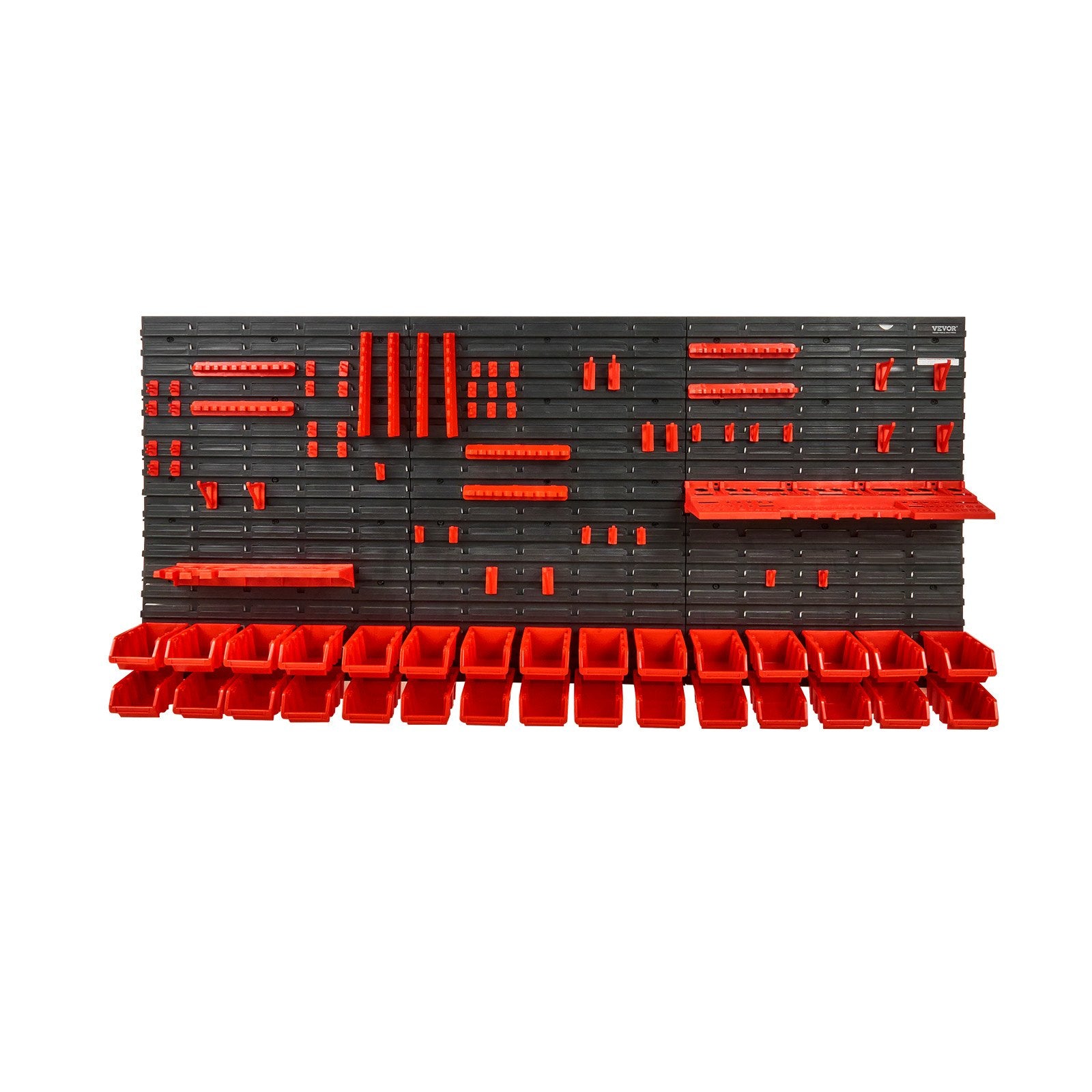 Makeup Organisation & Storage: VEVOR Wall Mounted Storage Bins, 30-Bin Parts Rack Organizer Garage Plastic Shop Tool with Wall Panels/Tool Holders/Hooks, Tool Organizer for Nuts, Bolts, Screws, Nails, Beads, Buttons, Black and Red