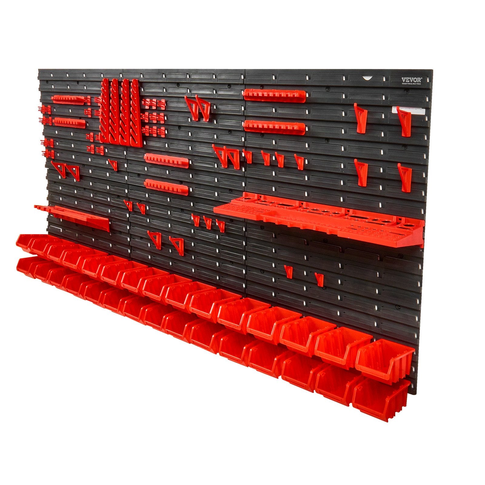 Makeup Organisation & Storage: VEVOR Wall Mounted Storage Bins, 30-Bin Parts Rack Organizer Garage Plastic Shop Tool with Wall Panels/Tool Holders/Hooks, Tool Organizer for Nuts, Bolts, Screws, Nails, Beads, Buttons, Black and Red