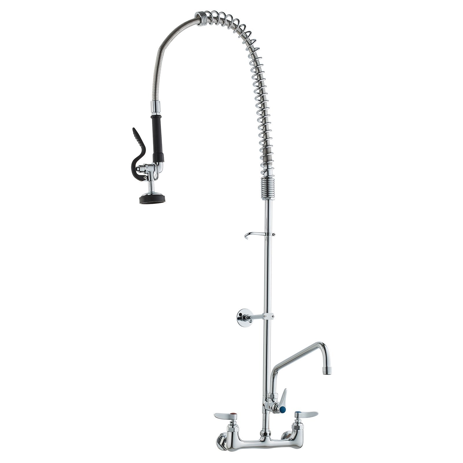 Kitchen & Bathroom DIY: VEVOR Commercial Faucet with Pre-Rinse Sprayer, 47" Height, 8" Center, 12" Swing Spout, Wall Mount Kitchen Sink Faucet, Brass Constructed Device with Pull Down Spray, for 1/2/3 Compartment Sink