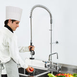 Kitchen & Bathroom DIY: VEVOR Commercial Faucet with Pre-Rinse Sprayer, 47" Height, 8" Center, 12" Swing Spout, Wall Mount Kitchen Sink Faucet, Brass Constructed Device with Pull Down Spray, for 1/2/3 Compartment Sink