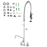 Kitchen & Bathroom DIY: VEVOR Commercial Faucet with Pre-Rinse Sprayer, 47" Height, 8" Center, 12" Swing Spout, Wall Mount Kitchen Sink Faucet, Brass Constructed Device with Pull Down Spray, for 1/2/3 Compartment Sink