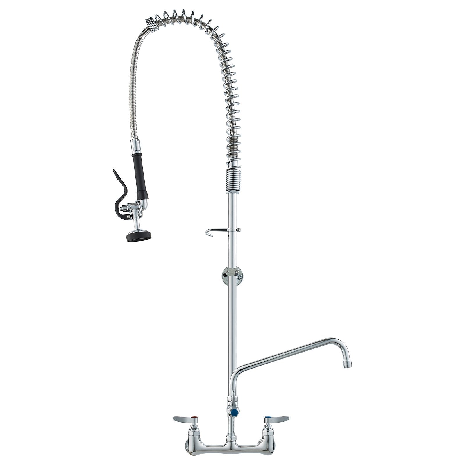 Kitchen & Bathroom DIY: VEVOR Commercial Faucet with Pre-Rinse Sprayer, 47" Height, 8" Center, 12" Swing Spout, Wall Mount Kitchen Sink Faucet, Brass Constructed Device with Pull Down Spray, for 1/2/3 Compartment Sink