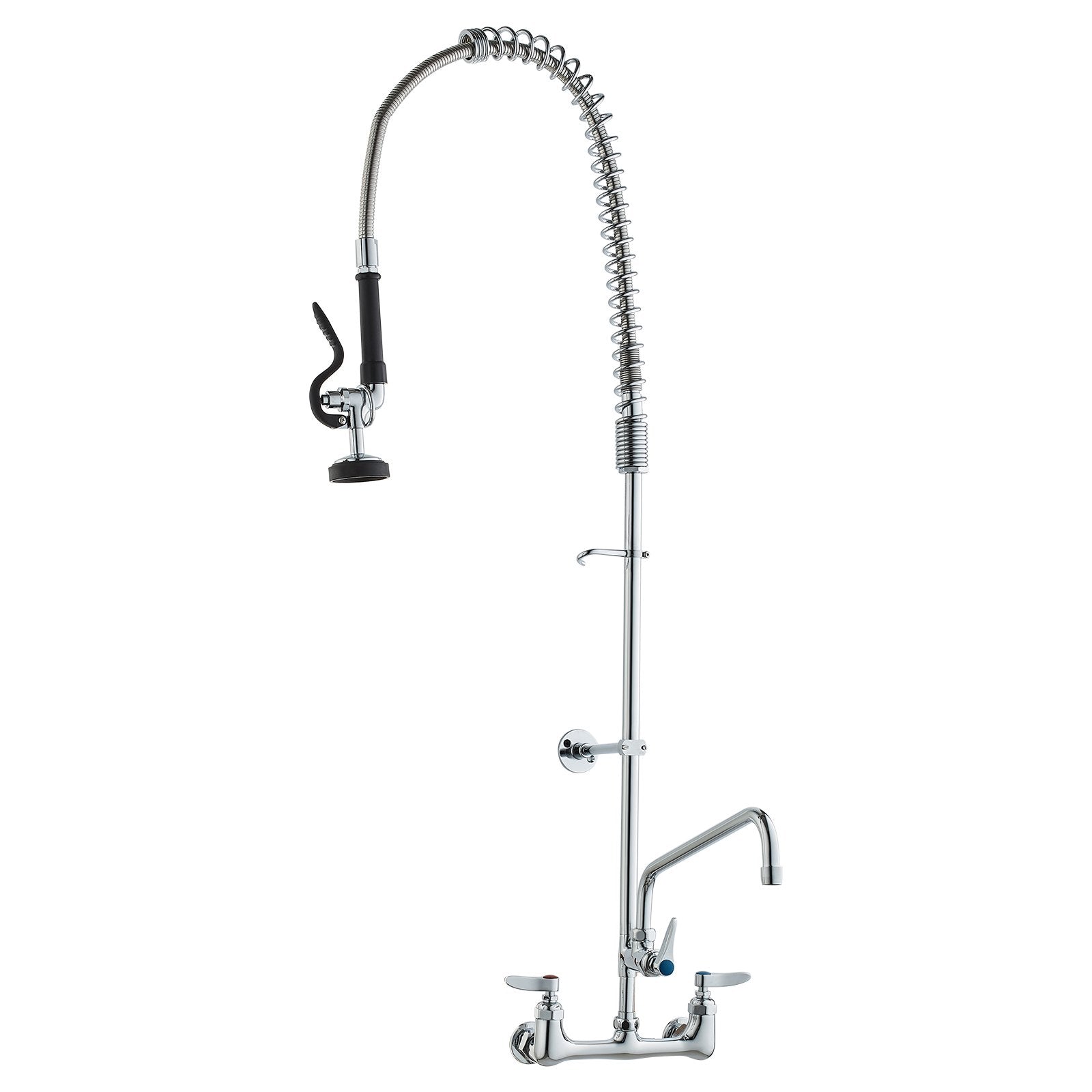 Kitchen & Bathroom DIY: VEVOR Commercial Faucet with Pre-Rinse Sprayer, 47" Height, 8" Center, 12" Swing Spout, Wall Mount Kitchen Sink Faucet, Brass Constructed Device with Pull Down Spray, for 1/2/3 Compartment Sink