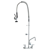 Kitchen & Bathroom DIY: VEVOR Commercial Faucet with Pre-Rinse Sprayer, 47" Height, 8" Center, 12" Swing Spout, Wall Mount Kitchen Sink Faucet, Brass Constructed Device with Pull Down Spray, for 1/2/3 Compartment Sink