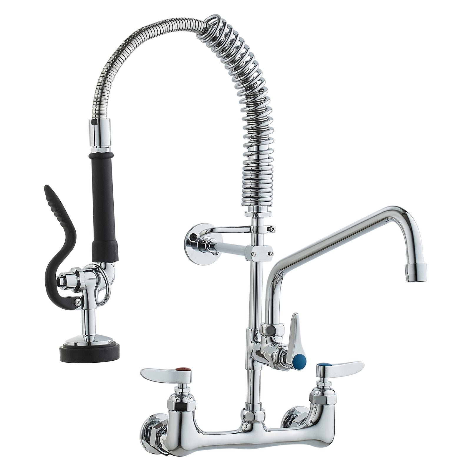 Kitchen & Bathroom DIY: VEVOR Commercial Faucet with Pre-Rinse Sprayer, 21" Height, 8" Center, 12" Swing Spout, Wall Mount Kitchen Sink Faucet, Brass Constructed Device with Pull Down Spray, for 1/2/3 Compartment Sink