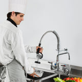 Kitchen & Bathroom DIY: VEVOR Commercial Faucet with Pre-Rinse Sprayer, 21" Height, 8" Center, 12" Swing Spout, Wall Mount Kitchen Sink Faucet, Brass Constructed Device with Pull Down Spray, for 1/2/3 Compartment Sink