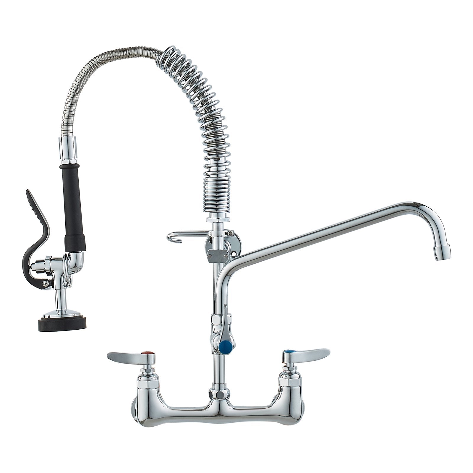 Kitchen & Bathroom DIY: VEVOR Commercial Faucet with Pre-Rinse Sprayer, 21" Height, 8" Center, 12" Swing Spout, Wall Mount Kitchen Sink Faucet, Brass Constructed Device with Pull Down Spray, for 1/2/3 Compartment Sink