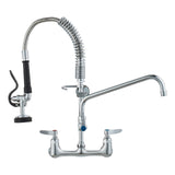 Kitchen & Bathroom DIY: VEVOR Commercial Faucet with Pre-Rinse Sprayer, 21" Height, 8" Center, 12" Swing Spout, Wall Mount Kitchen Sink Faucet, Brass Constructed Device with Pull Down Spray, for 1/2/3 Compartment Sink