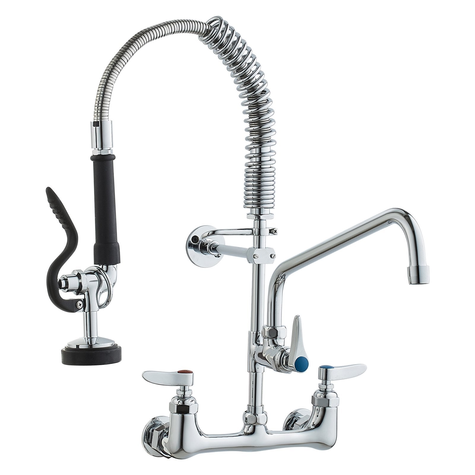 Kitchen & Bathroom DIY: VEVOR Commercial Faucet with Pre-Rinse Sprayer, 21" Height, 8" Center, 12" Swing Spout, Wall Mount Kitchen Sink Faucet, Brass Constructed Device with Pull Down Spray, for 1/2/3 Compartment Sink