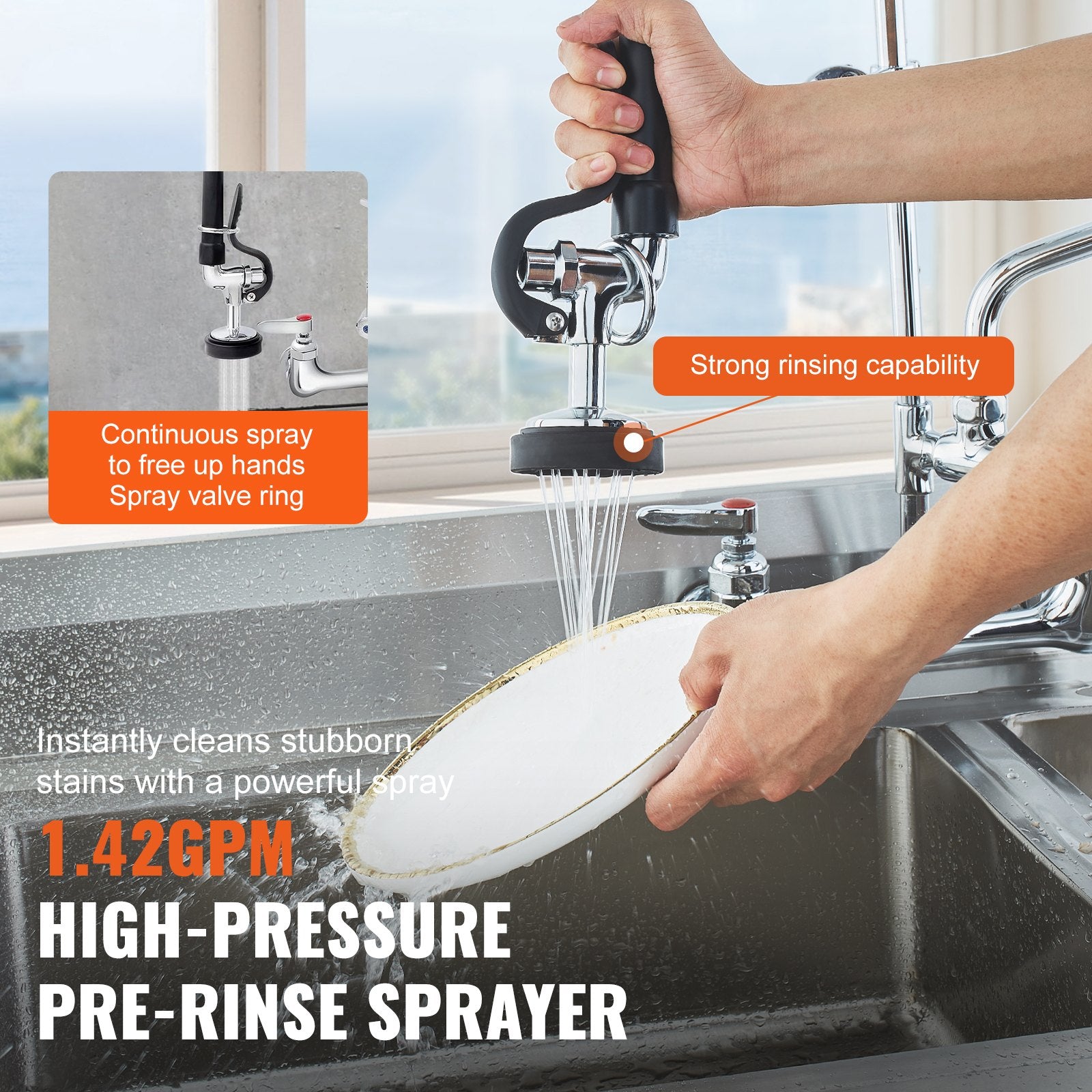 Audio Players & Recorders: VEVOR Commercial Faucet with Pre-Rinse Sprayer, 36" Height, 8" Center, 12" Swing Spout, Wall Mount Kitchen Sink Faucet, Brass Constructed Device with Pull Down Spray, for 1/2/3 Compartment Sink