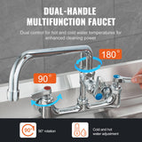 Audio Players & Recorders: VEVOR Commercial Faucet with Pre-Rinse Sprayer, 36" Height, 8" Center, 12" Swing Spout, Wall Mount Kitchen Sink Faucet, Brass Constructed Device with Pull Down Spray, for 1/2/3 Compartment Sink