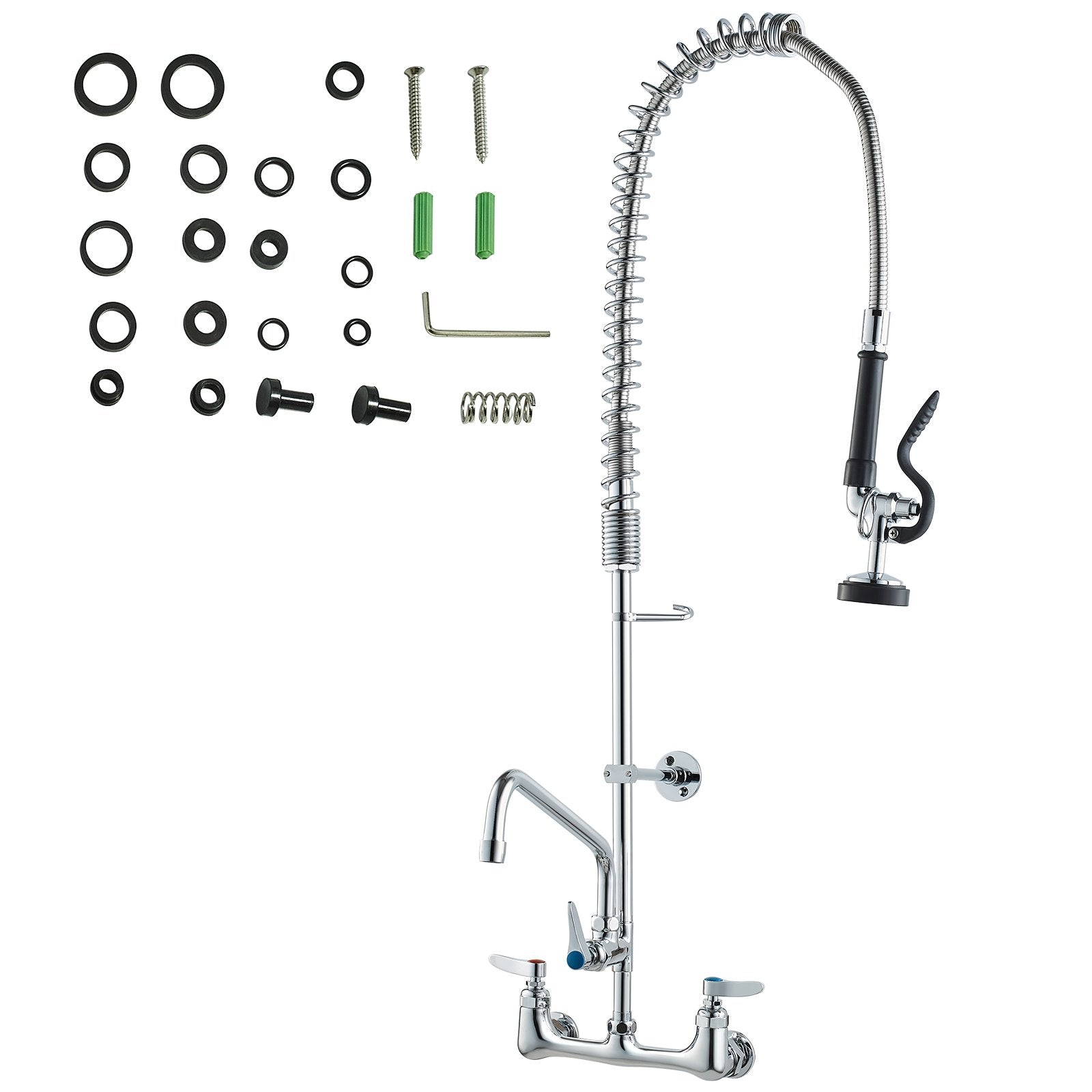 Audio Players & Recorders: VEVOR Commercial Faucet with Pre-Rinse Sprayer, 36" Height, 8" Center, 12" Swing Spout, Wall Mount Kitchen Sink Faucet, Brass Constructed Device with Pull Down Spray, for 1/2/3 Compartment Sink