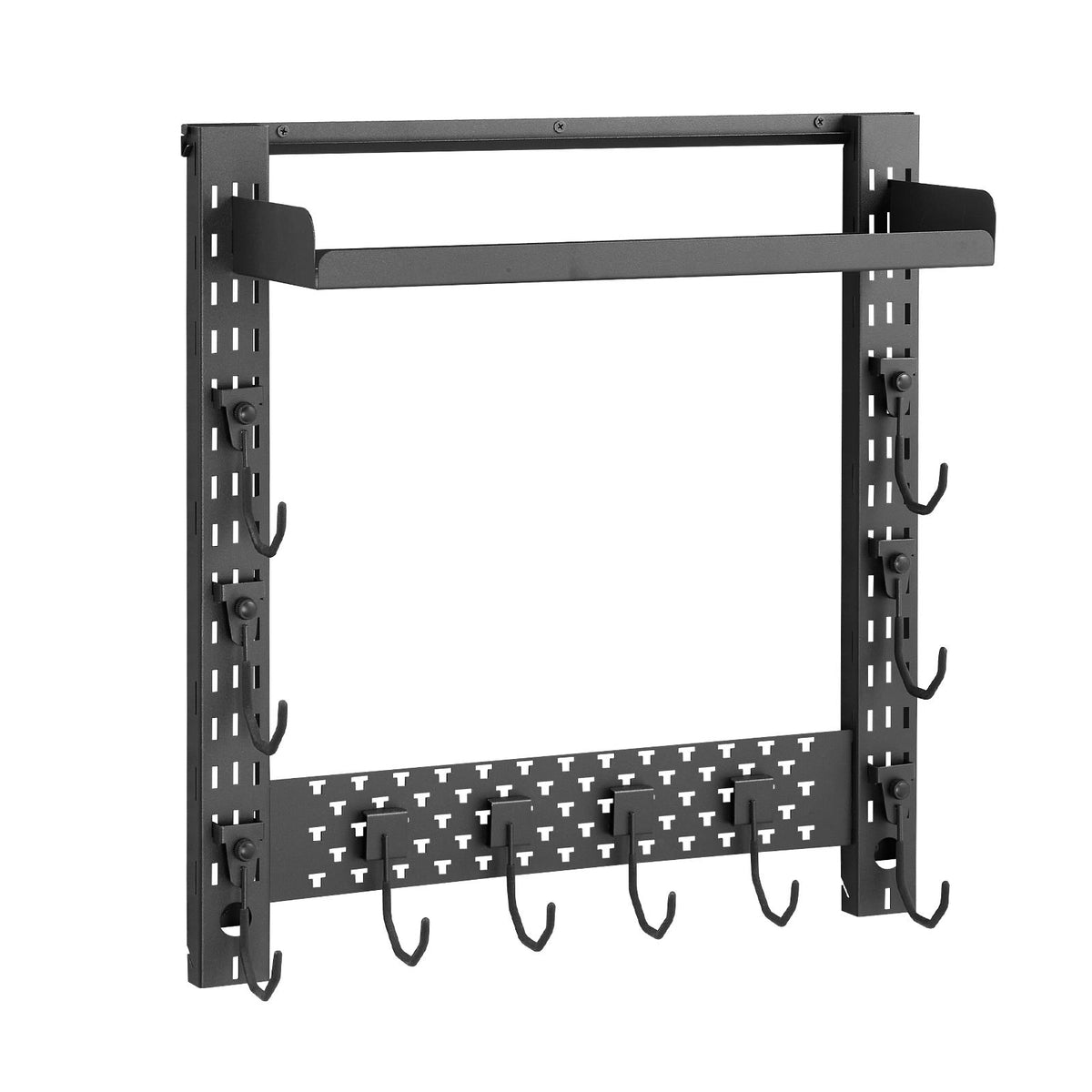 Gun Rack Wall Mount, Heavy Duty Steel, Indoor Rifle Shotgun Rack with J-Hooks, Additional Tray Storage, Gun Accessories Display Storage Holder, Hold Up to 3 Rifles or Shotguns, for Tactical Gear