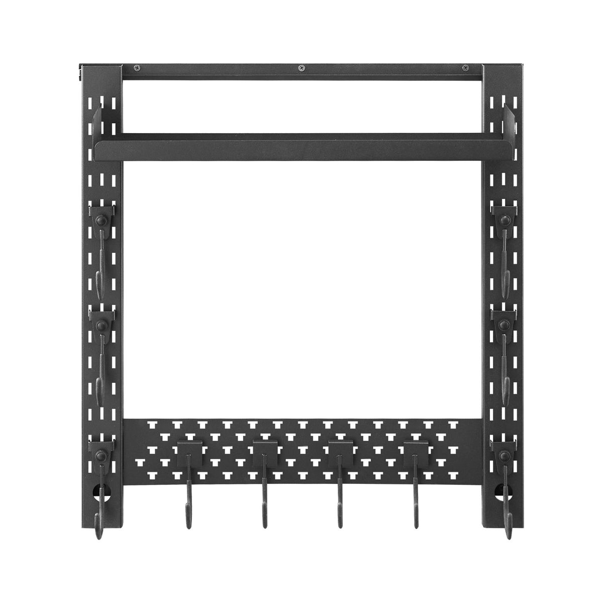 Gun Rack Wall Mount, Heavy Duty Steel, Indoor Rifle Shotgun Rack with J-Hooks, Additional Tray Storage, Gun Accessories Display Storage Holder, Hold Up to 3 Rifles or Shotguns, for Tactical Gear