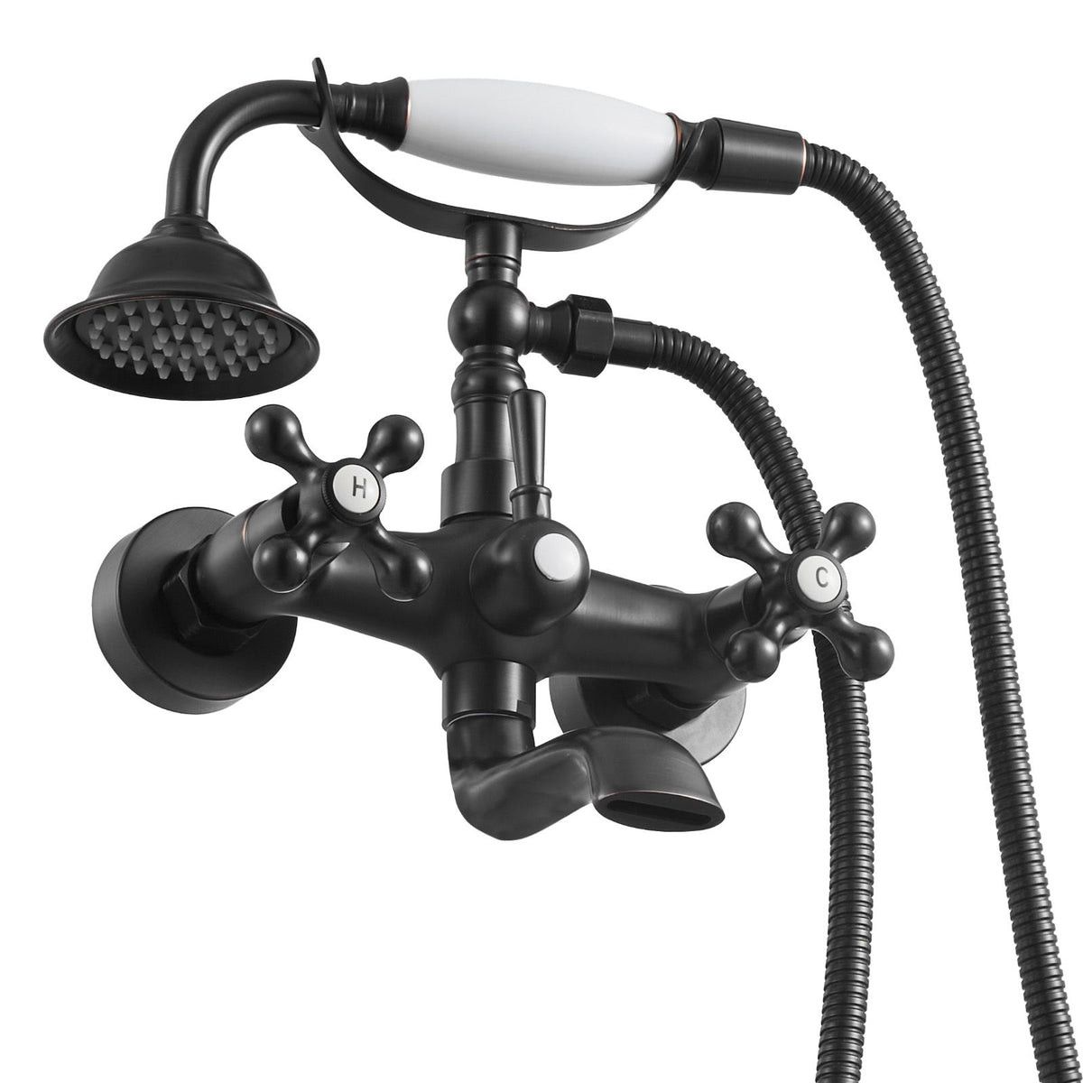 Clawfoot Tub Faucet, Wall Mount Bathtub Faucets with Handheld Shower, Vintage Oil-Rubbed Bronze Clawfoot Tub Filler Faucet Shower Kit with Adjustable Swing Arms & 360° Rotation Spout for Bathtubs