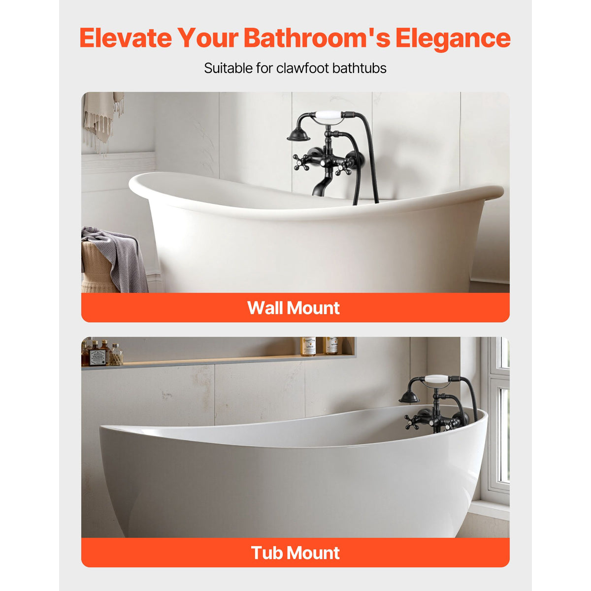Clawfoot Tub Faucet, Wall Mount Bathtub Faucets with Handheld Shower, Vintage Oil-Rubbed Bronze Clawfoot Tub Filler Faucet Shower Kit with Adjustable Swing Arms & 360° Rotation Spout for Bathtubs