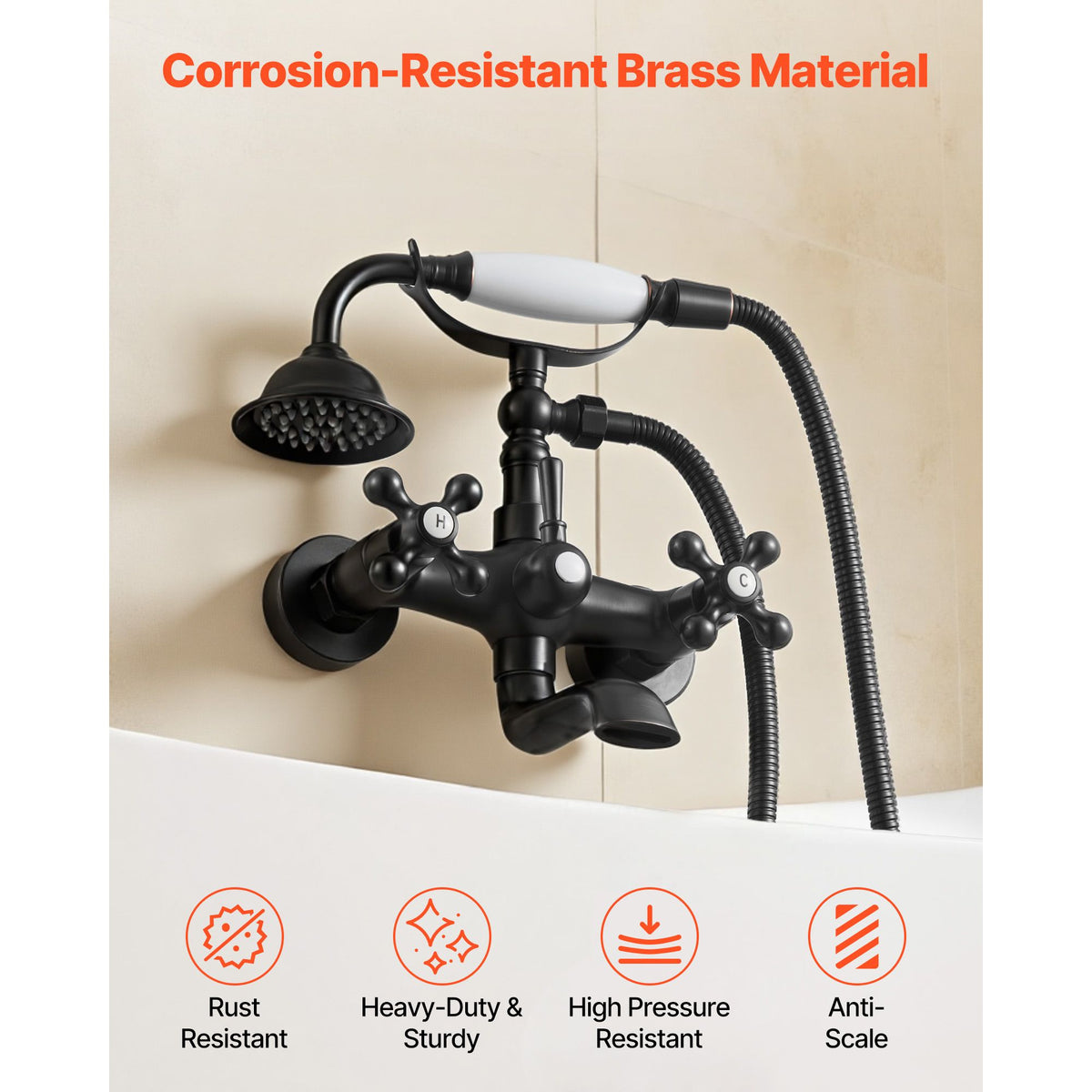 Clawfoot Tub Faucet, Wall Mount Bathtub Faucets with Handheld Shower, Vintage Oil-Rubbed Bronze Clawfoot Tub Filler Faucet Shower Kit with Adjustable Swing Arms & 360° Rotation Spout for Bathtubs