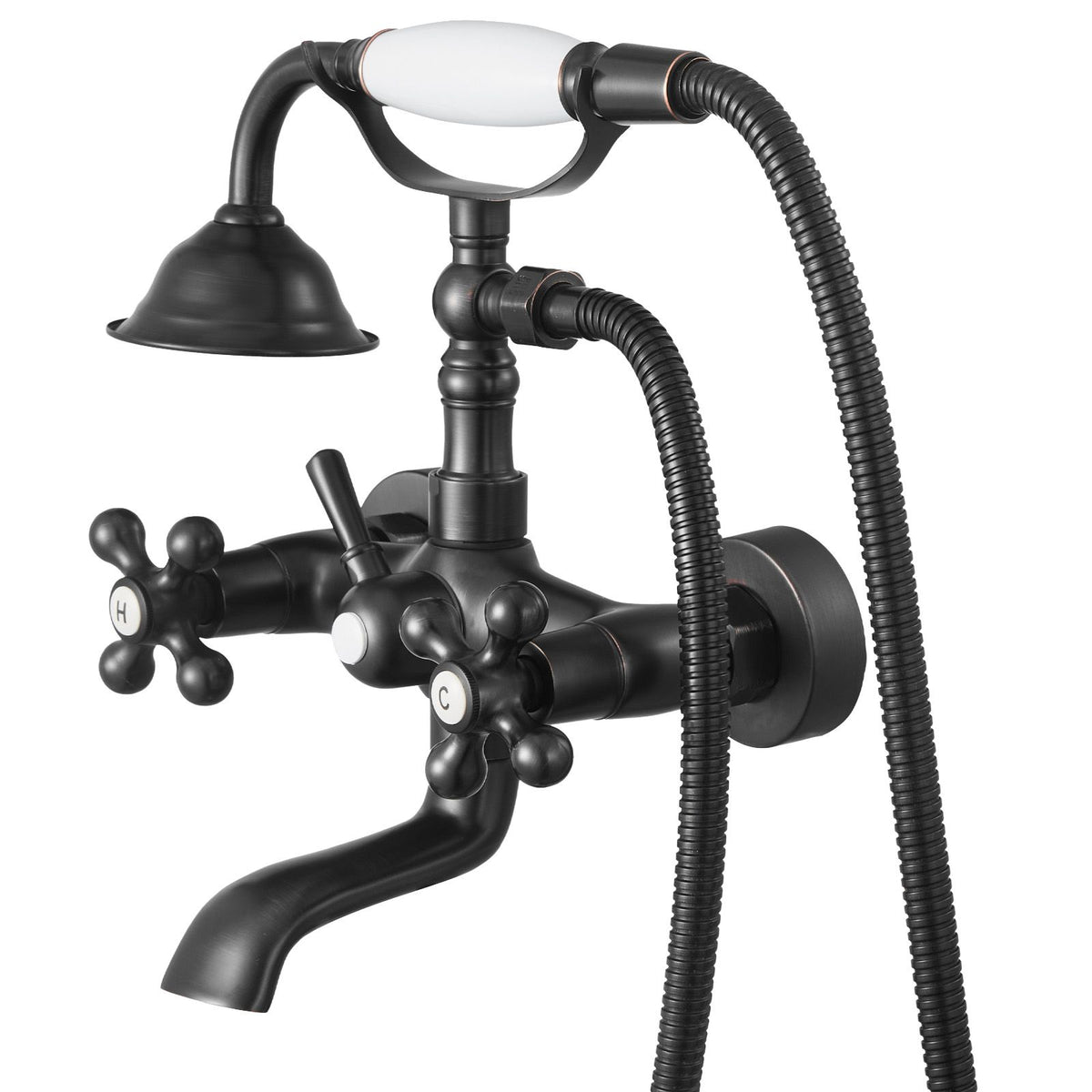 Clawfoot Tub Faucet, Wall Mount Bathtub Faucets with Handheld Shower, Vintage Oil-Rubbed Bronze Clawfoot Tub Filler Faucet Shower Kit with Adjustable Swing Arms & 360° Rotation Spout for Bathtubs