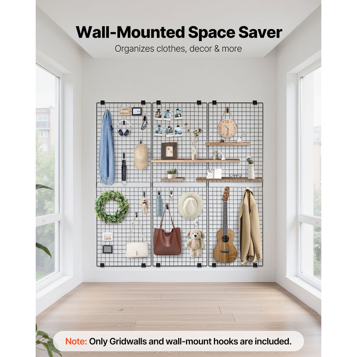 3 Packs Grid Wall Panels, 610 x 1828 mm Wire Grid Panels Display Rack, Wall-Mounted Art Display Shelf, Black Carbon Steel Wall Hanging Gridwall for Craft Show, Decoration, Storage, Notice Board