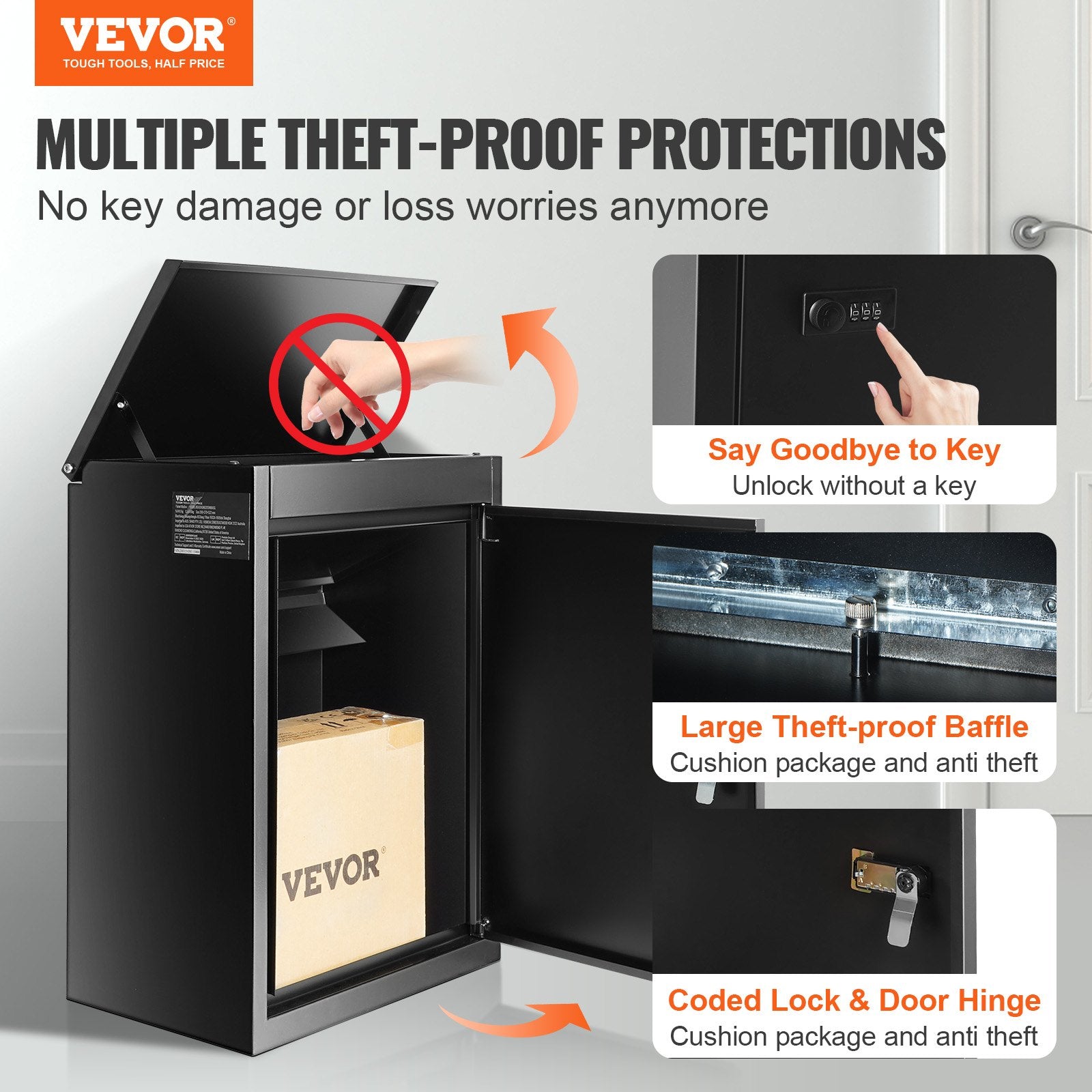 Building Materials: VEVOR Package Delivery Boxes for Outside 15.4" x 10.6" x 20.5" with Coded Lock