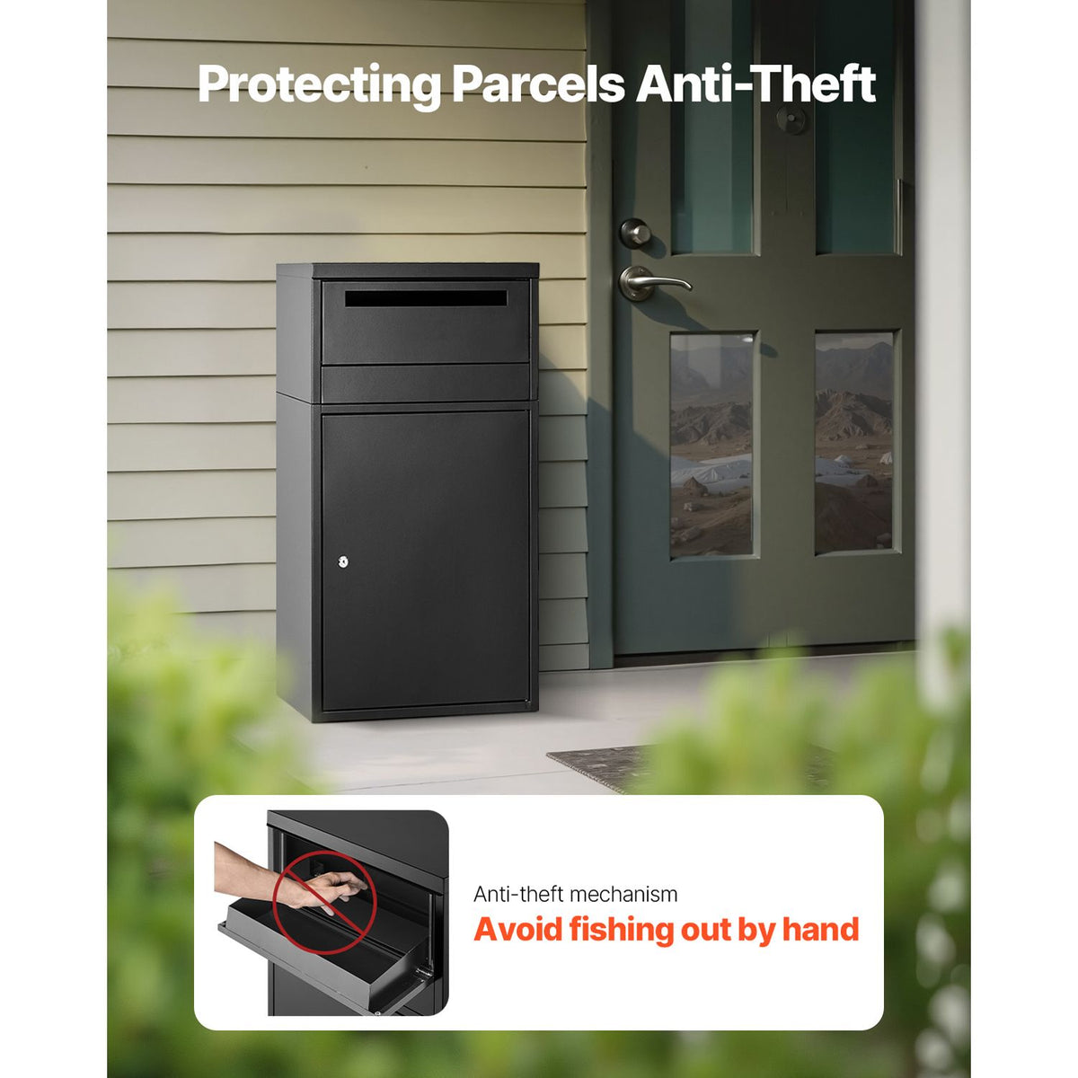 Package Delivery Boxes for Outside, 90.9 cm Mailbox for Parcel with Lock, Galvanized Steel Package Drop Box with Anti-Theft Design, Weather-Resistant Package Mailbox for Home and Office, Black