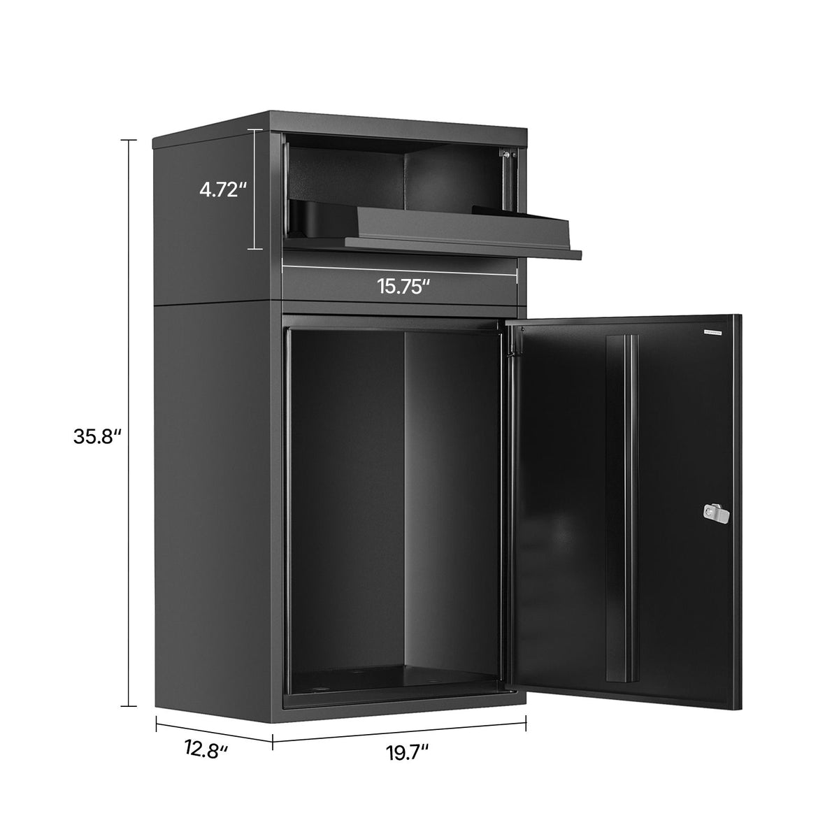 Package Delivery Boxes for Outside, 90.9 cm Mailbox for Parcel with Lock, Galvanized Steel Package Drop Box with Anti-Theft Design, Weather-Resistant Package Mailbox for Home and Office, Black