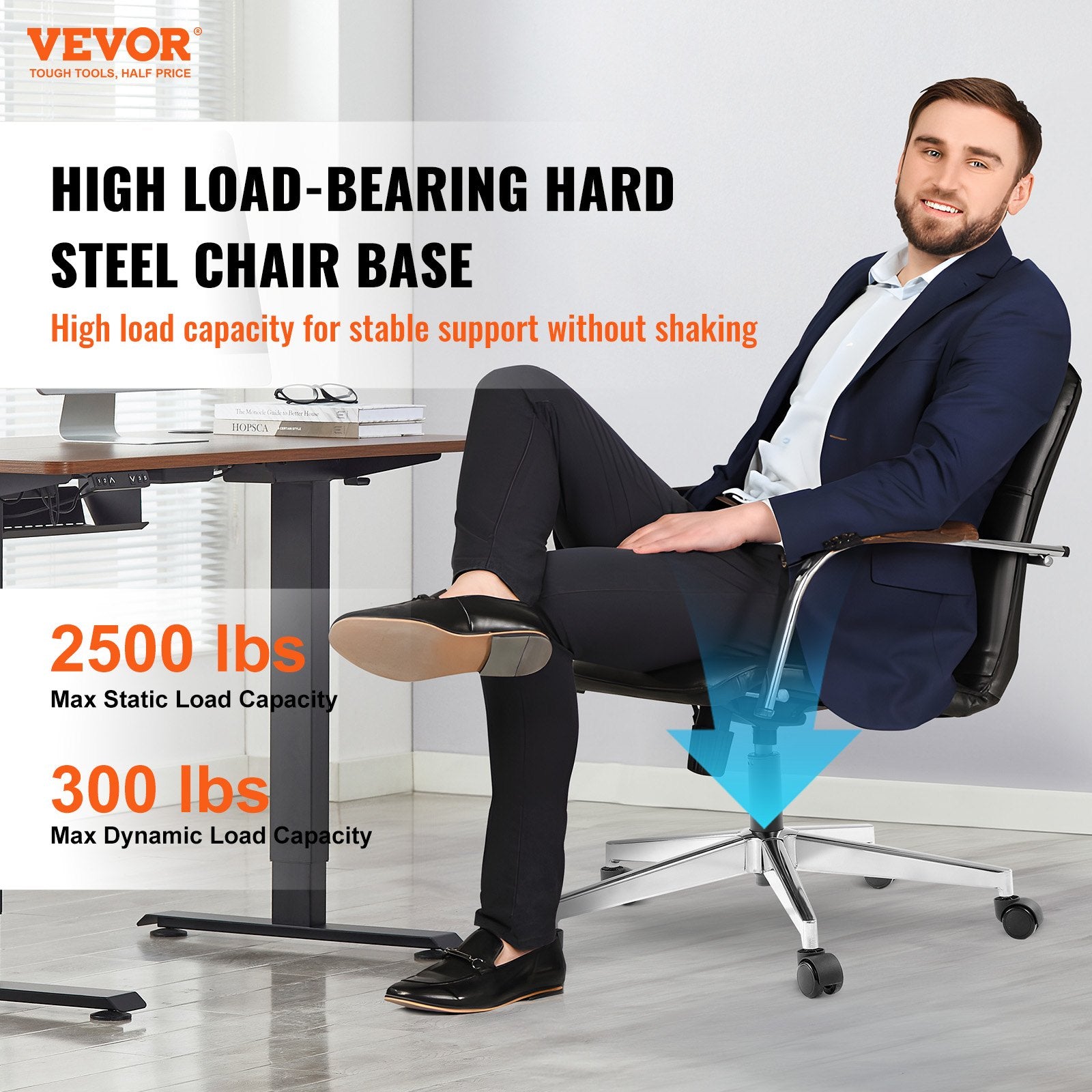 Office & Desk Chairs: VEVOR Office Chair Base Replacement, 710 mm 1134 kg Static Load Capacity, Heavy Duty Universal Computer Desk Chair Stool Base Part with Reinforced Metal Legs, Desk Chair Base Replacement Parts, Silver
