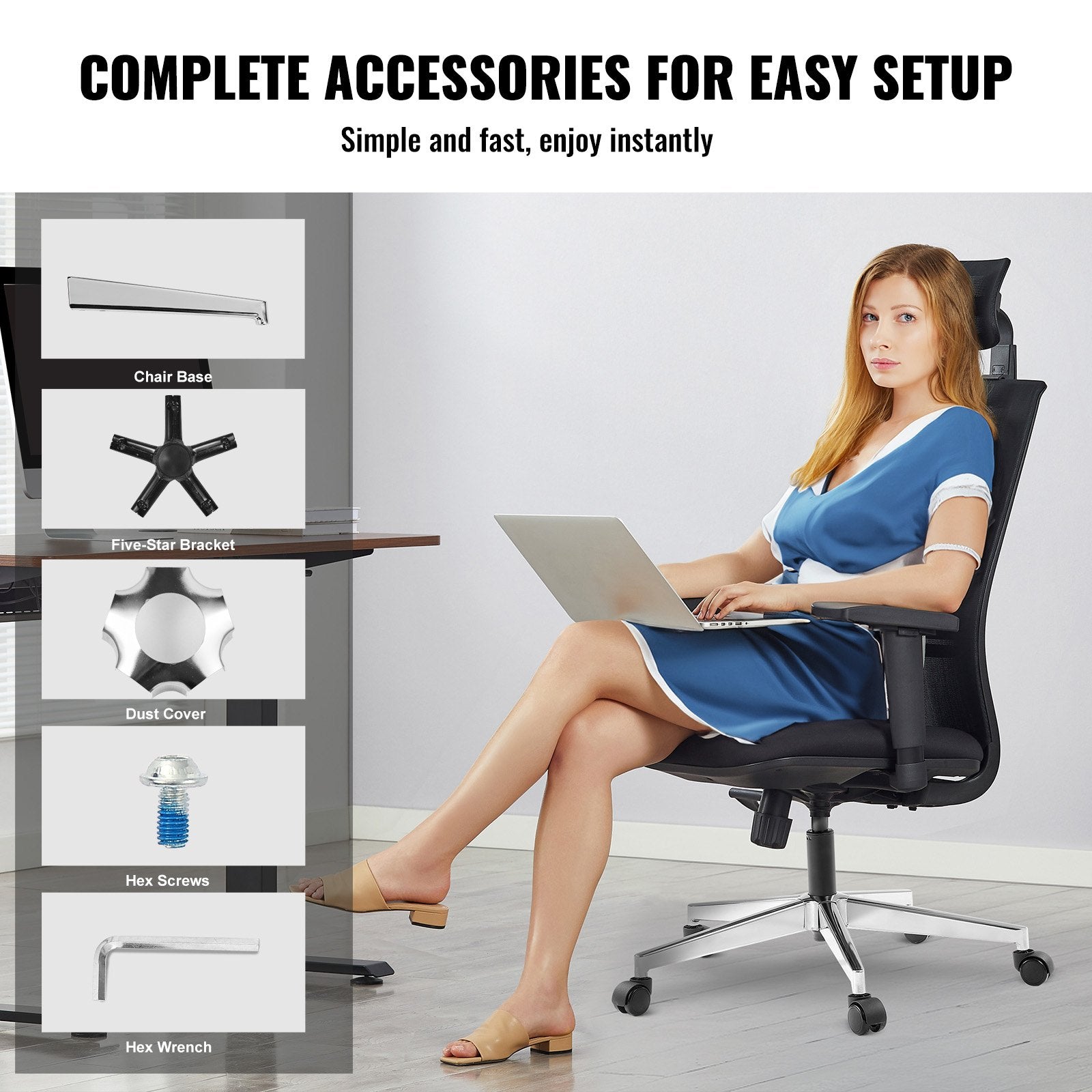 Office & Desk Chairs: VEVOR Office Chair Base Replacement, 710 mm 1134 kg Static Load Capacity, Heavy Duty Universal Computer Desk Chair Stool Base Part with Reinforced Metal Legs, Desk Chair Base Replacement Parts, Silver