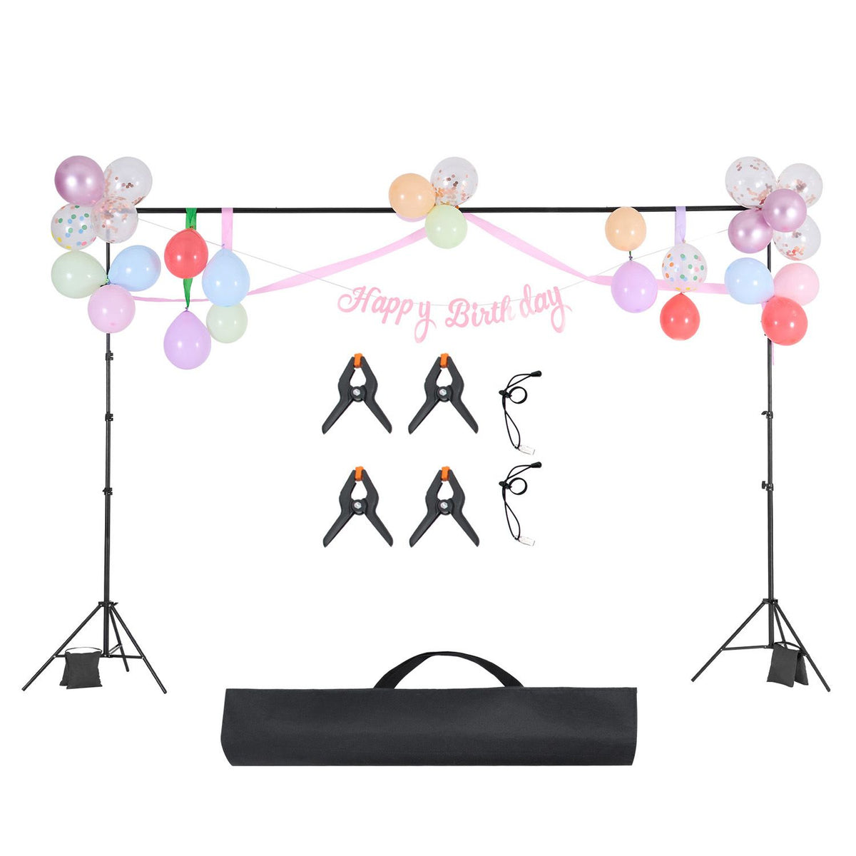 Backdrop Stand, 298 x 300 cm Adjustable Photo Backdrop Stand Kit, Portable Background Backdrop Stand with 4 Crossbars, Heavy Duty Projector Screen Stand, for Wedding, Photo Video Studio & Party